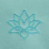 A close-up embroidered lotus flower on a solid light blue background. Produktbild-Vorschau