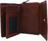 An open brown leather wallet is shown against a white background. Produktbild-Vorschau