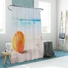 A bathroom scene with a shower curtain featuring a beach and seashell motif. Produktbild-Vorschau