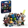 A collection of LEGO Marvel minifigures arranged in front of their packaging. Náhled obrázku produktu