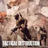 Soldiers in tactical gear running through a destroyed building with explosions and debris. Produktbild-Vorschau