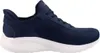 A side view of a dark blue Skechers sneaker with a white sole, isolated on a white background. Produktbild-Vorschau