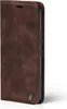 A brown flip cover phone case is shown from the side against a white background. Produktbild-Vorschau
