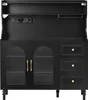 A black sideboard or cabinet with glass doors and drawers, shown against a white background. Podgląd zdjęcia produktu
