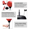 Collage of images showing features of a stand boxing bag. Produktbild-Vorschau