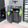 DanDiBo Kosz na pranie 2 komory z półkami Czarny metal Podgląd zdjęcia produktu 2