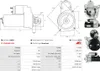 Technical drawing and product images of a starter motor with specifications. Náhľad obrázku produktu