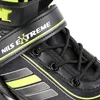 A close-up view of the side of a black and yellow roller skate. Voir les images du produit