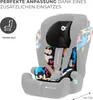 A child car seat with colorful inserts and text overlays. Produktbild-Vorschau