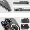 A collage of images showing a clear phone case with MagSafe compatibility and D3O protection for an iPhone 15 Pro Max. Podgląd zdjęcia produktu