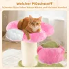 An orange cat is resting on a pink, flower-shaped cat tree with a scratching post. Produktbild-Vorschau