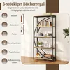 A five-tier bookshelf with decorative items and books displayed on a white background with brown accents. Voir les images du produit