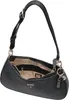 A black Guess shoulder bag with a monogram pattern, shown open. Produktbild-Vorschau