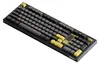 A black and gold mechanical keyboard is shown from a diagonal angle against a white background. Produktbild-Vorschau