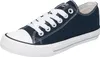 A single navy blue canvas sneaker with white laces and a white sole is shown against a white background. Produktbild-Vorschau