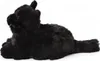 A black plush cat lying down, shown from the side against a white background. Náhled obrázku produktu