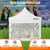 A promotional image showcasing a white pop-up gazebo with transparent sidewalls, set against a backdrop of different seasons and outdoor activities. The image highlights the product's features and benefits. Voir les images du produit