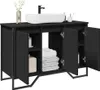 A black bathroom vanity with a white sink and faucet. Anteprima dell’immagine prodotto