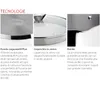 Three close-up images showcasing different features of cookware, with accompanying Italian text descriptions. Podgląd zdjęcia produktu