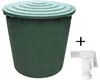 A green water butt with a lid and a white tap accessory, shown against a white background. Náhled obrázku produktu