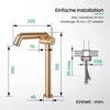 Diagram showing dimensions and installation details of a rose gold faucet. Anteprima dell’immagine prodotto
