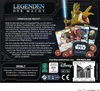 The image shows the back of a Star Wars Unlimited: Legenden der Macht Prerelease-Box, featuring game cards, tokens, and descriptive text about the product's contents and gameplay. Produktbild-Vorschau