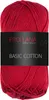 A ball of red yarn with a black label. Produktbild-Vorschau