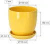 A yellow ceramic pot with a saucer, with dimensions indicated by measurement lines and text. Anteprima dell’immagine prodotto