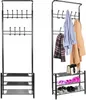A product image showing a black metal coat rack with shelves. Náhled obrázku produktu