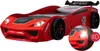 A red race car-shaped children's bed with a spoiler and wheels. Produktbild-Vorschau