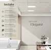 A modern office or living space with a ceiling light and text highlighting product features. Produktbild-Vorschau