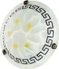 A close-up, top-down view of a round, white ceiling light fixture with a decorative black Greek key pattern around the edge and bronze mounting hardware. Produktbild-Vorschau