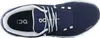 A top-down view of a navy blue running shoe with white laces and white accents. Voir les images du produit