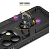 A black phone case with a rotating ring stand is shown from a diagonal angle, highlighting its features. Produktbild-Vorschau