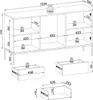 A technical drawing or blueprint of a sideboard with dimensions and weight indicators. Produktbild-Vorschau