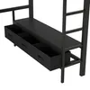 A close-up view of the lower section of a black bunk bed frame, showing three open drawers and a shelf. Produktbild-Vorschau