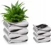 Two silver ceramic planters, one with a fern, against a white background. Podgląd zdjęcia produktu