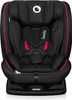 A black car seat with red trim and a white logo on a white background. Produktbild-Vorschau