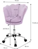 A purple velvet office chair with dimensions indicated by measurement lines and text. Produktbild-Vorschau