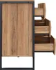 A close-up view of a wooden sideboard with a metal frame, showing three open drawers. Anteprima dell’immagine prodotto