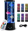 A lava lamp with artificial fish and a remote control, shown with other colored lava lamps in the background. Produktbild-Vorschau