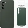 A Samsung leather case for a Galaxy S23+ is shown next to its packaging. Produktbild-Vorschau