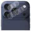 A close-up view of the camera lenses on the back of a dark smartphone, with several clear circular lens protectors scattered around them. Produktbild-Vorschau