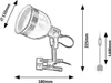 A technical drawing of a clip-on lamp with dimensions indicated. Produktbild-Vorschau