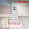 A motion sensor mounted on a pillar, with dashed lines indicating its detection range. Produktbild-Vorschau