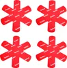 Four red star-shaped pot protectors with the brand name 'Tefal' printed on them. Podgląd zdjęcia produktu