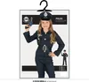 A child wearing a police costume, holding a toy gun, displayed on a hanger with product information. Podgląd zdjęcia produktu
