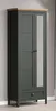 A dark green wardrobe with a wooden top and a mirrored door, standing against a light gray wall. Podgląd zdjęcia produktu