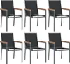 Six black outdoor chairs with gray metal frames and wooden armrests are arranged in two rows of three against a white background. Anteprima dell’immagine prodotto