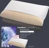 A pillow with a cutaway view showing its internal structure, alongside a dandelion image. Produktbild-Vorschau